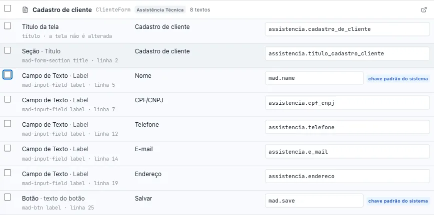 Campo da chave editado para assistencia.titulo_cadastro_cliente